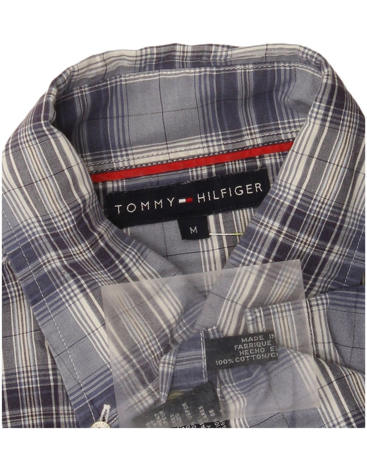 Camisa masculina de manga curta Tommy Hilfiger algodão xadrez azul médio