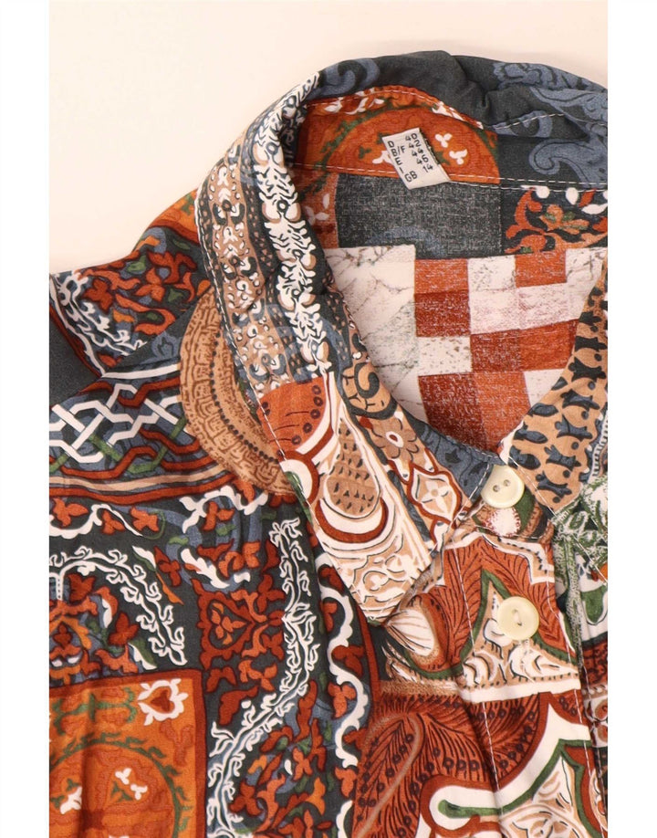 Camisa feminina vintage longline UK 14 grande patchwork multicolorido viscose