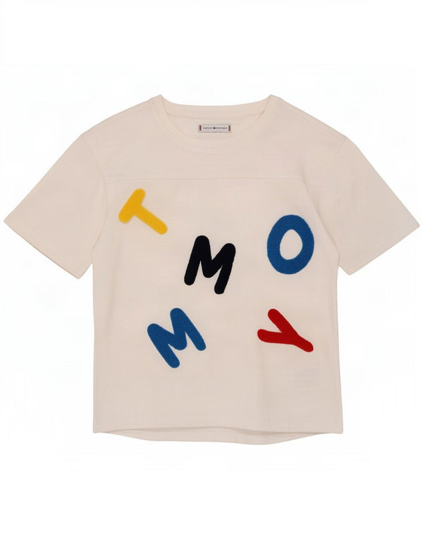 Tommy Hilfiger Camiseta gráfica masculina Top 9-10 anos algodão branco