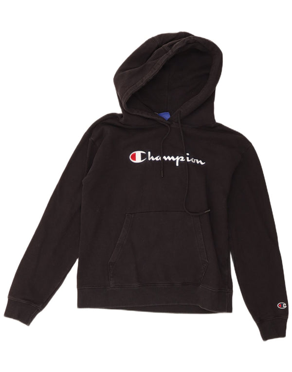 Jumper feminino com capuz e estampa gráfica Champion UK 10 pequeno algodão preto