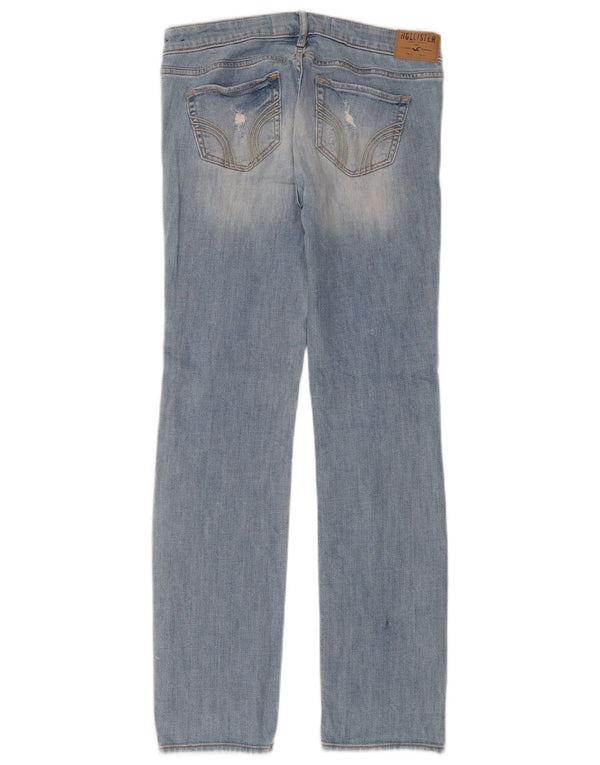 Calça jeans feminina Hollister desgastada reta US 5 pequena W27 L31 algodão azul