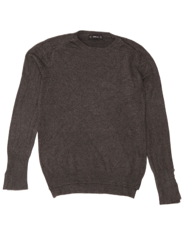 Suéter feminino Zara com gola redonda e viscose manchada cinza médio UK 12
