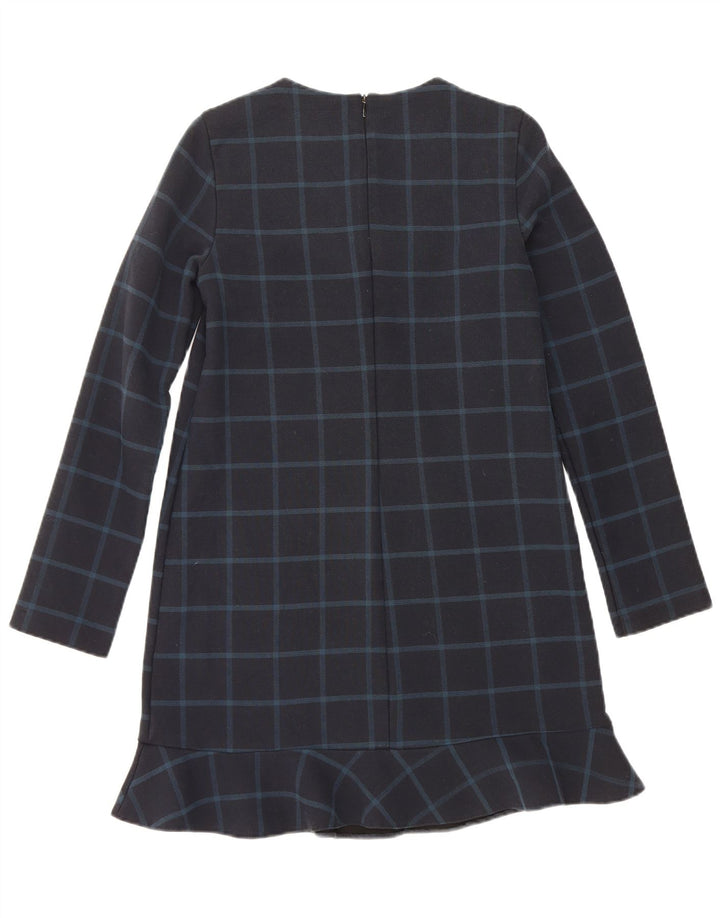 Vestido feminino Zara manga comprida mudança Reino Unido 10 pequeno xadrez azul marinho