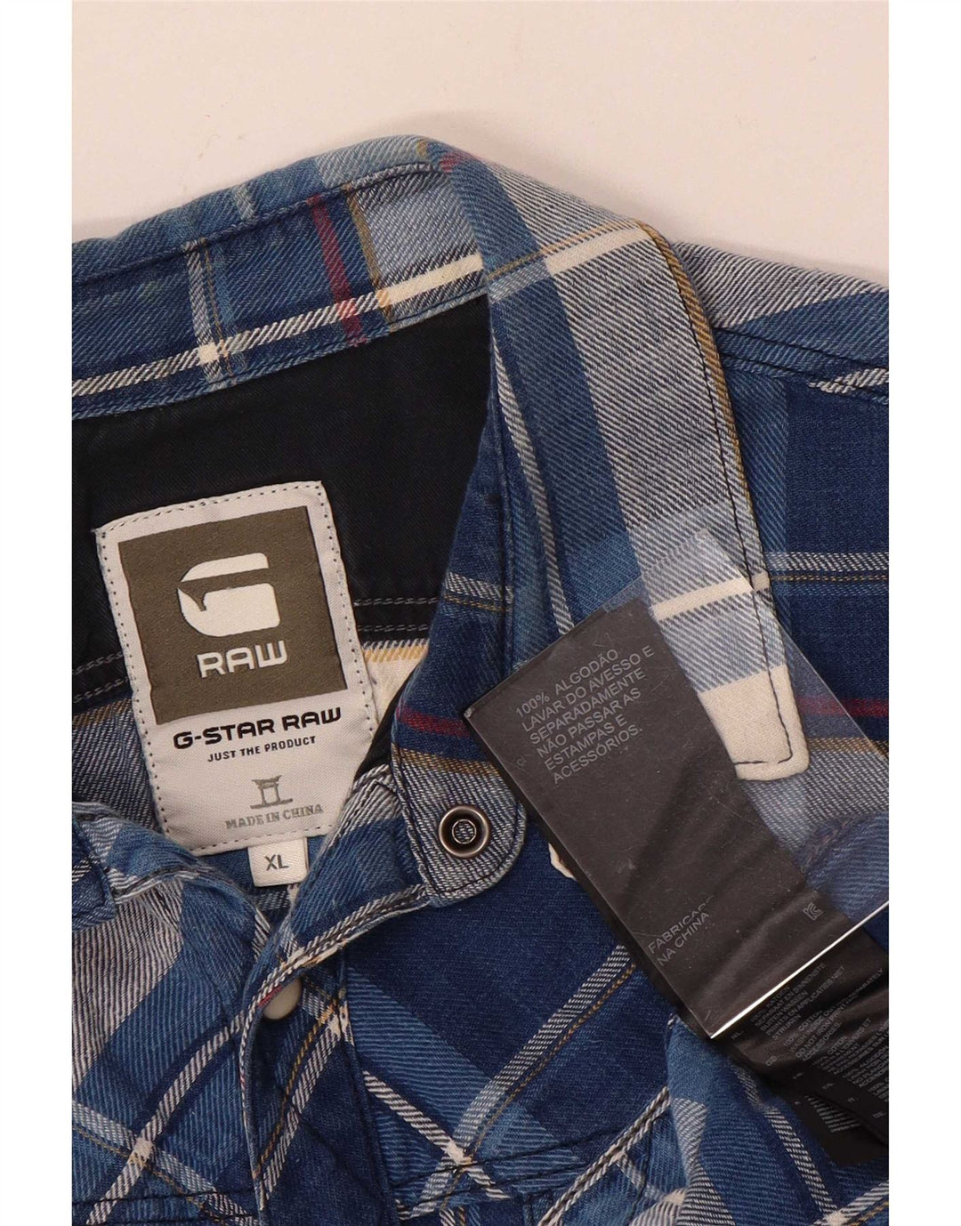 Camisa masculina de flanela G-Star XL algodão xadrez azul