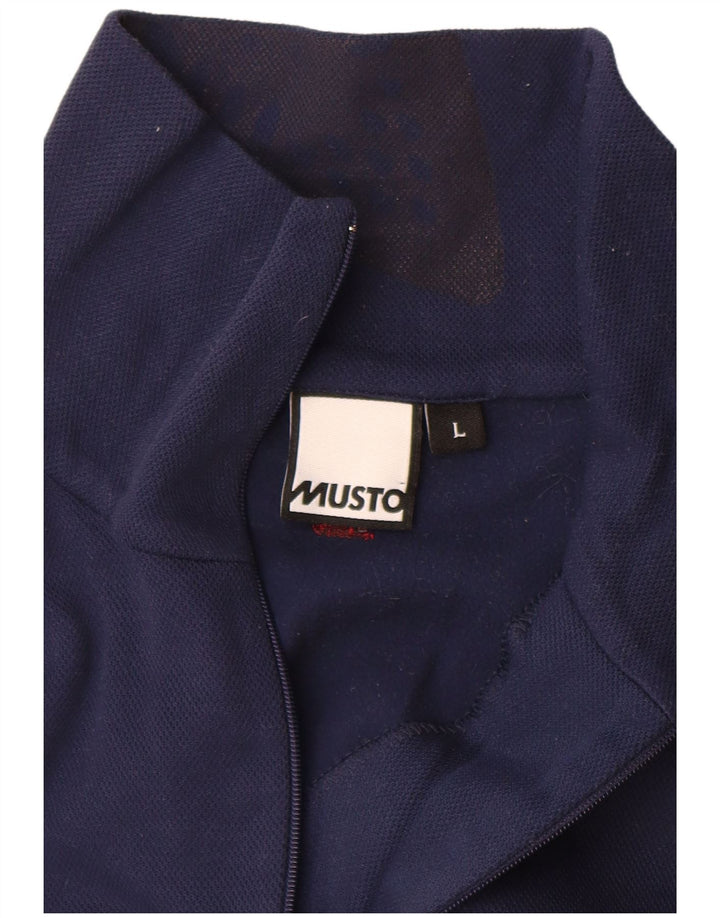 Musto Mens Zip Neck Pulôver Treino Top Grande Colourblock Azul Marinho