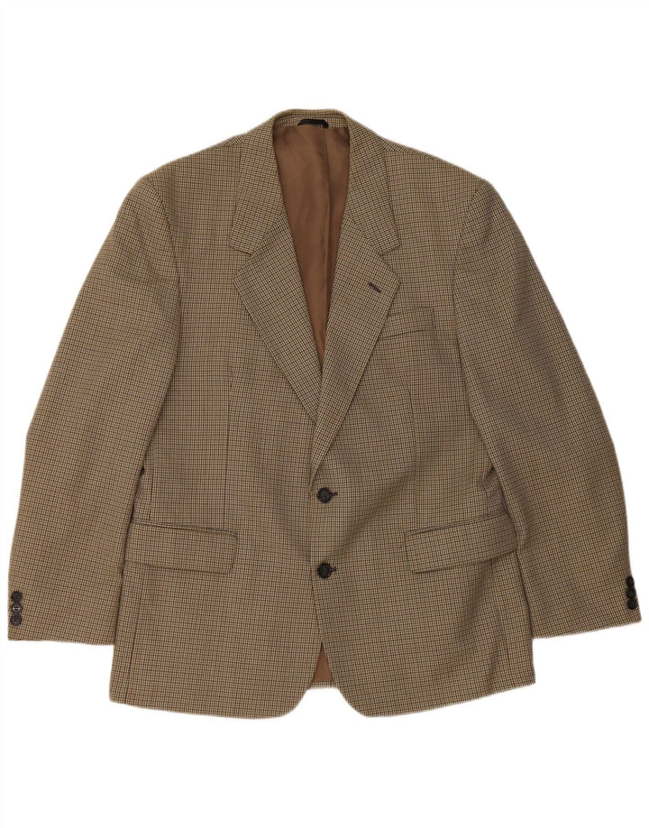 Jaqueta blazer masculina Bersani com 2 botões Reino Unido 40 grande marrom houndstooth poliéster