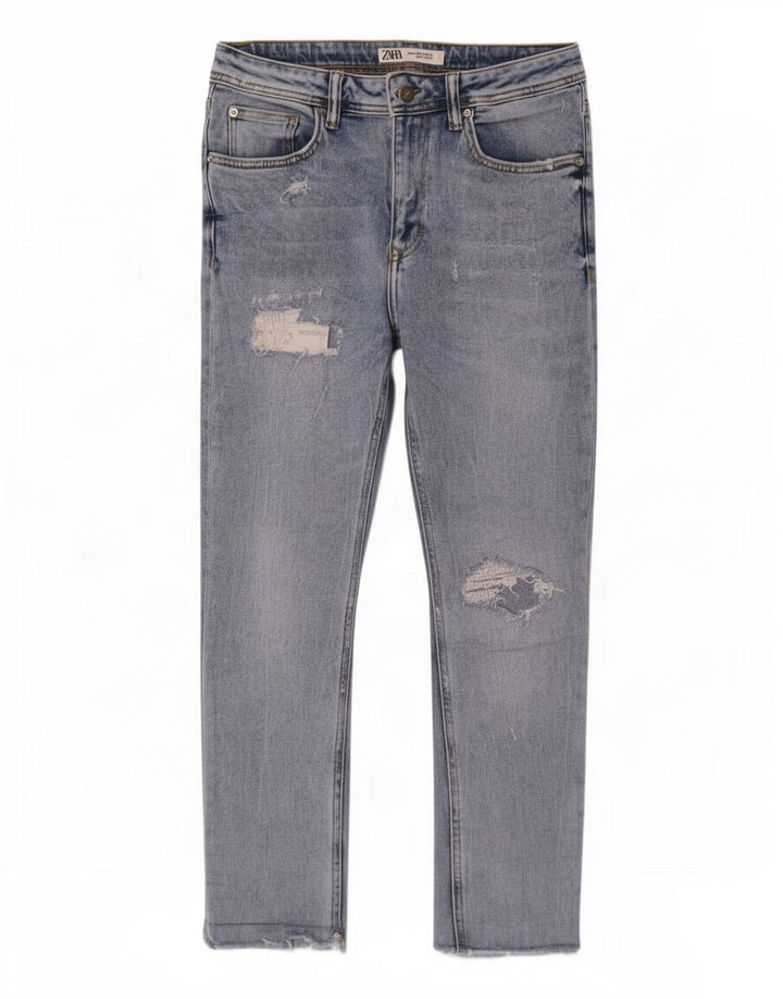 Zara Mens Jeans recortados desgastados EU 40 Médio W31 L25 Azul