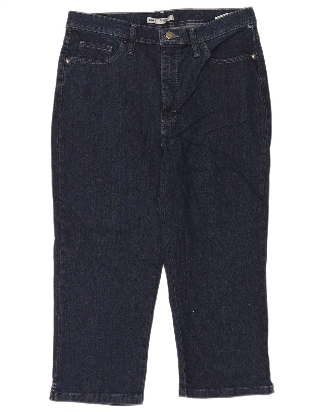 Calça jeans capri feminina clássica de cintura alta Lee US 12 grande W30 L20 azul marinho
