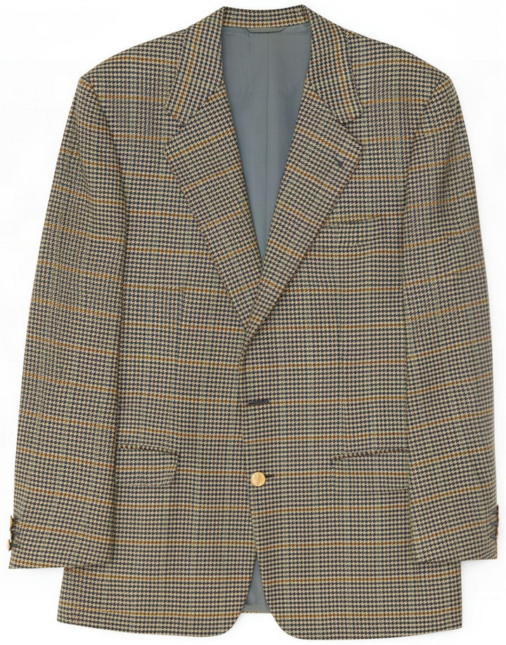 Burberrys Mens 1 Button Blazer Jacket IT 50 Large Blue Houndstooth Wool
