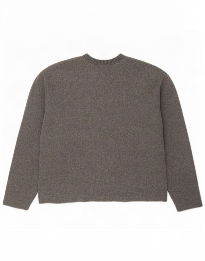 Zara Suéter feminino com gola canoa UK 14 poliéster cinza médio