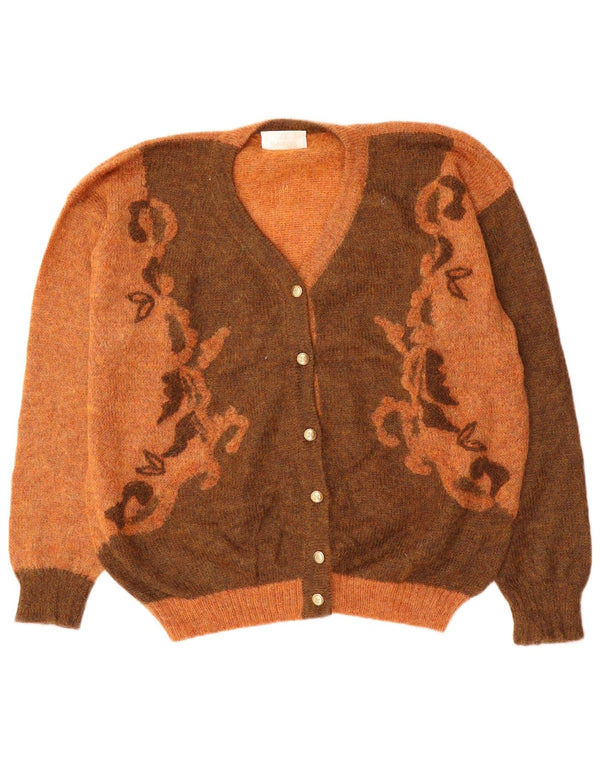 VINTAGE Womens Cardigan Sweater UK 18 XL Orange Colourblock Mohair