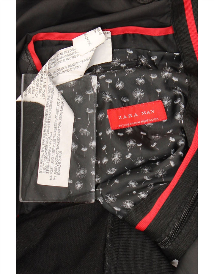 Zara Mens Hooded Bomber Jacket UK 38 Médio Preto Colourblock Poliéster