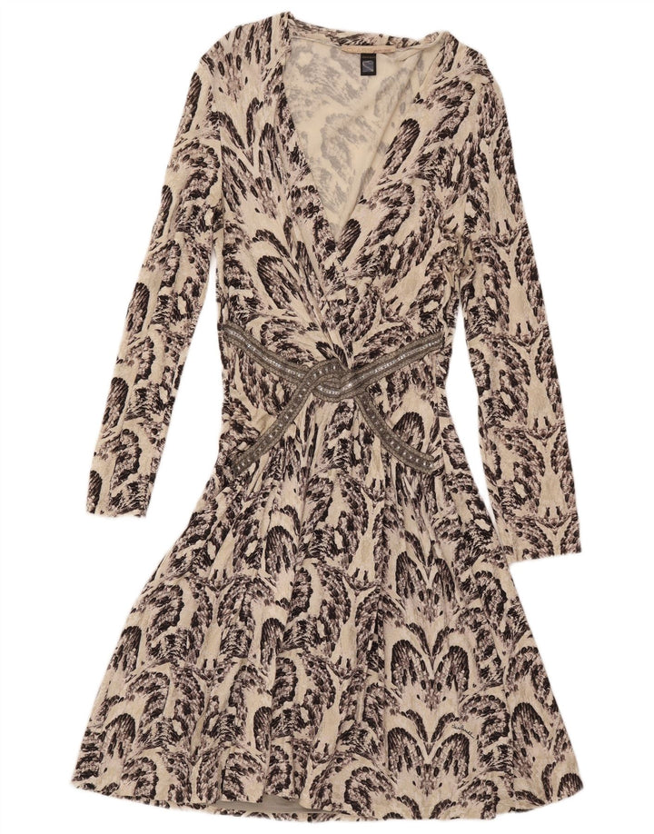 Vestido feminino Roberto Cavalli com estampa abstrata evasê IT 46 grande off white