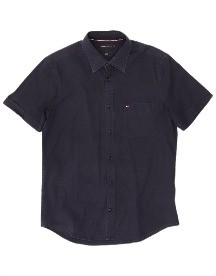 Camisa masculina TOMMY HILFIGER de manga curta slim fit médio azul marinho algodão