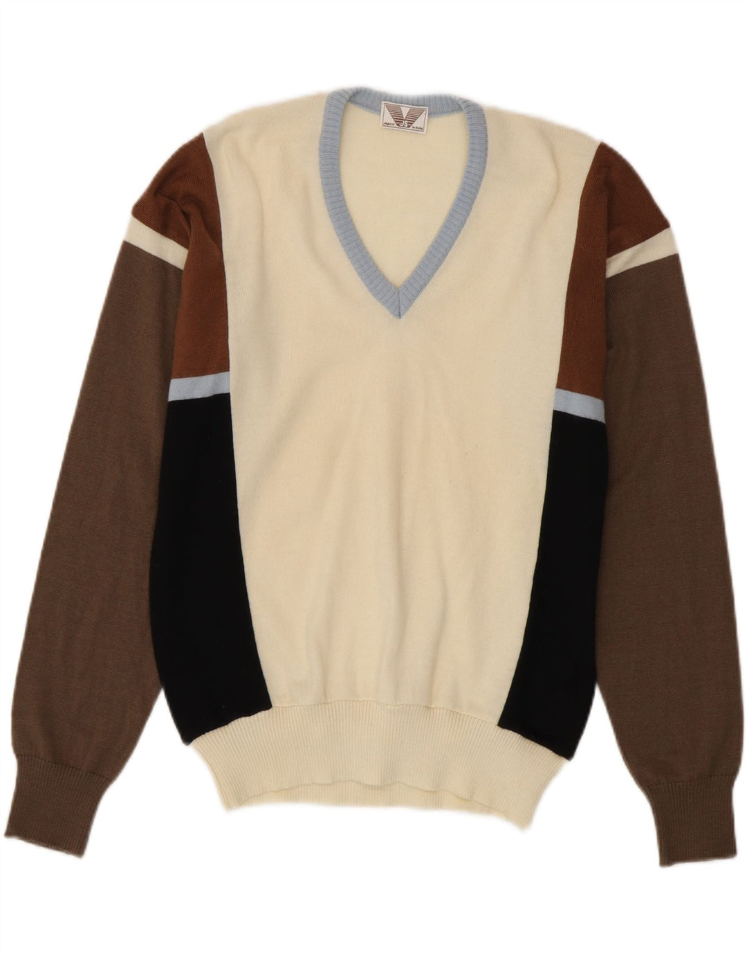Suéter masculino VINTAGE com decote em V IT 50 bloco colorido médio multicolorido
