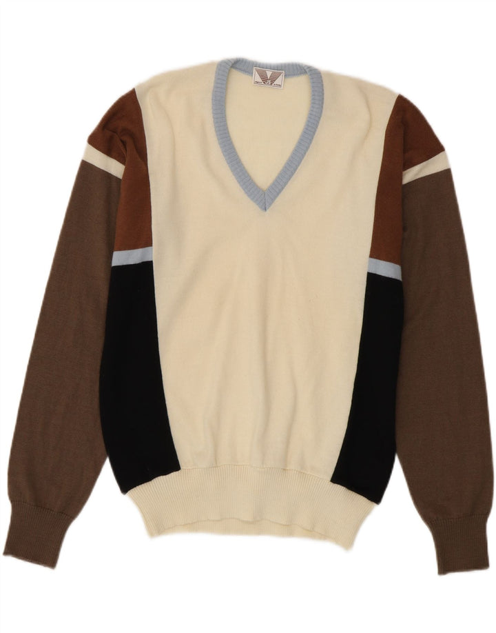 Suéter masculino VINTAGE com decote em V IT 50 bloco colorido médio multicolorido