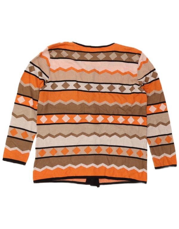Suéter cardigã feminino vintage Reino Unido 16 grande viscose geométrica laranja