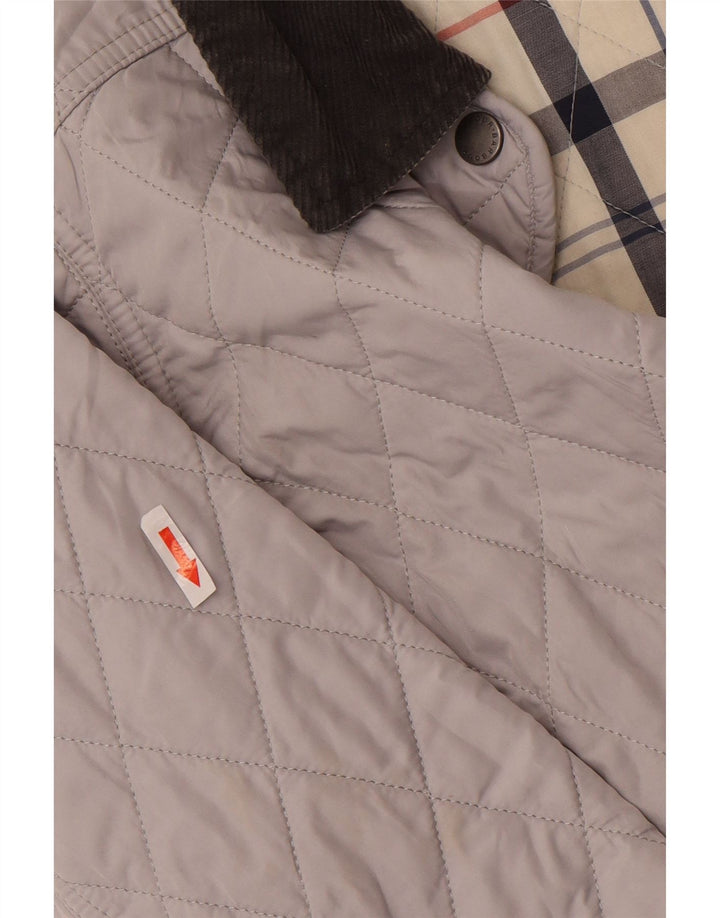 Jaqueta acolchoada feminina Barbour UK 8 poliéster colorblock cinza pequeno