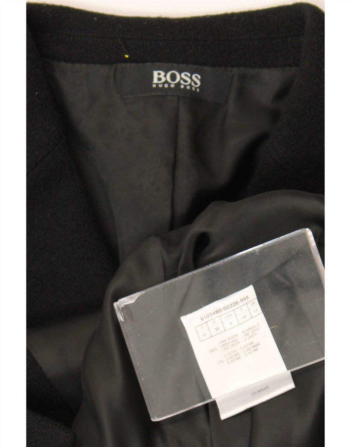 Jaqueta blazer feminina Hugo Boss com 3 botões Reino Unido 14 lã virgem preta média