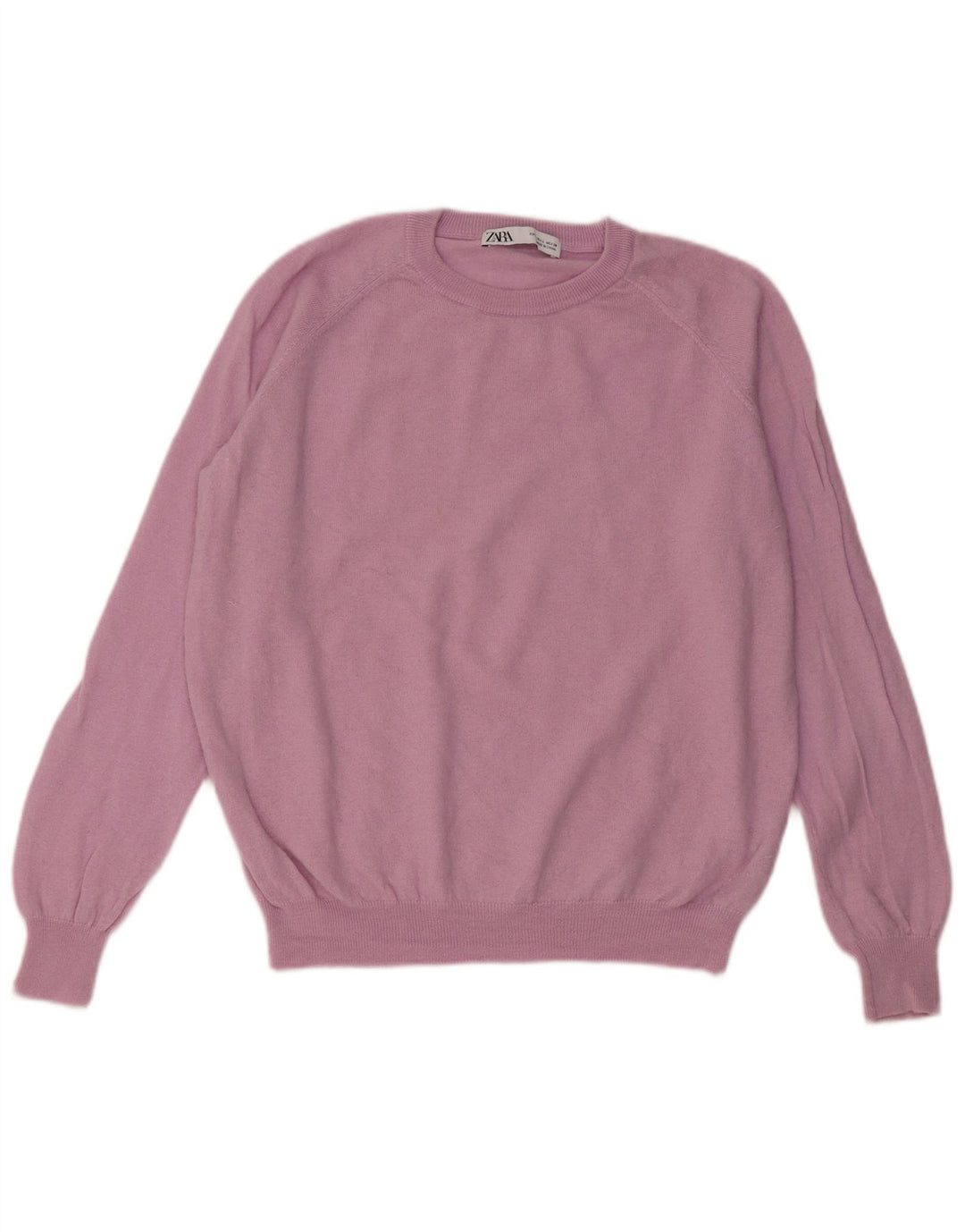 Suéter feminino Zara com gola redonda, Reino Unido 16, grande lã rosa