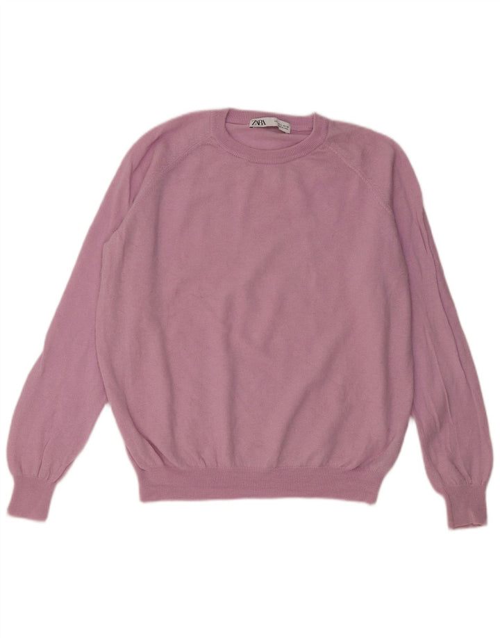 Suéter feminino Zara com gola redonda, Reino Unido 16, grande lã rosa