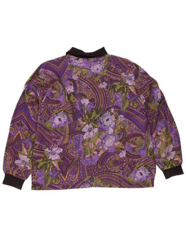 Blusa feminina vintage de manga comprida UK 14 grande roxo Paisley
