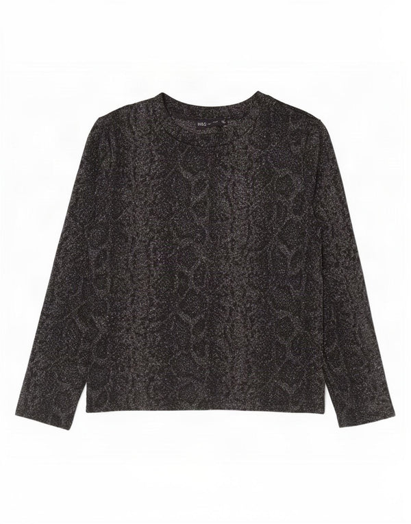 Top feminino Marks & Spencer manga comprida UK 12 cinza médio estampa animal
