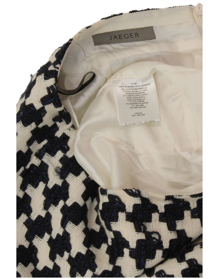 Saia lápis feminina JAEGER Reino Unido 8 pequena W27 algodão houndstooth preto