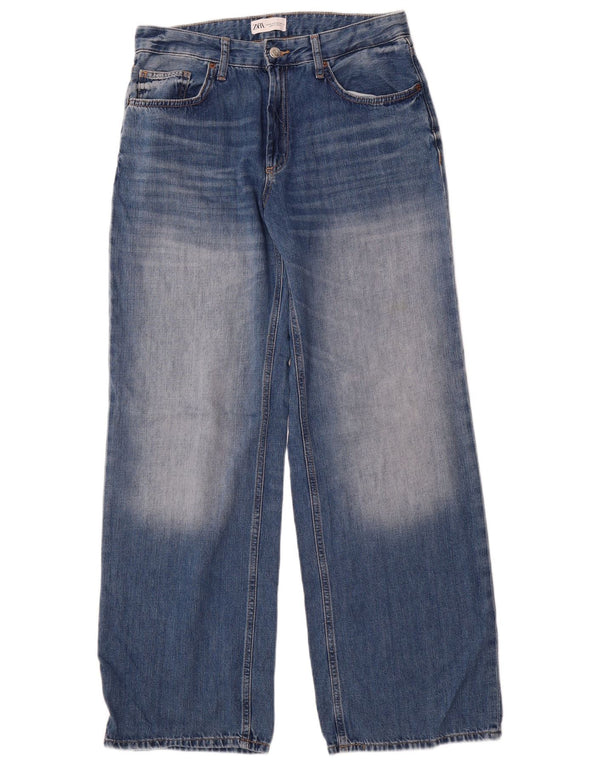 ZARA Jeans feminino de perna larga EU 38 pequeno W28 L32 algodão azul
