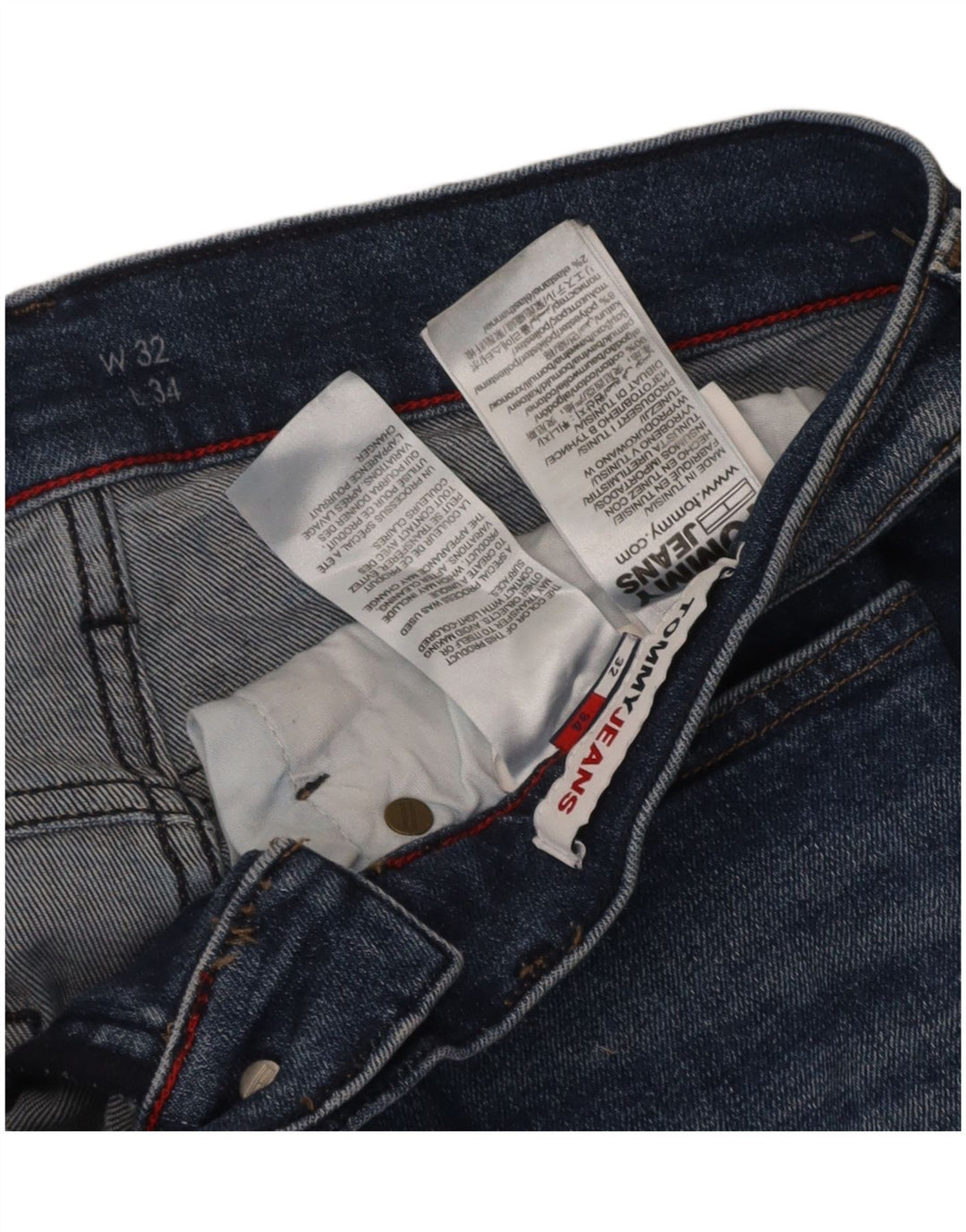 TOMMY HILFIGER Masculino Slim Jeans W32 L34 Azul Algodão