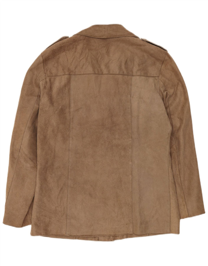 Jaqueta masculina de camurça militar VINTAGE Reino Unido 38 couro bege médio