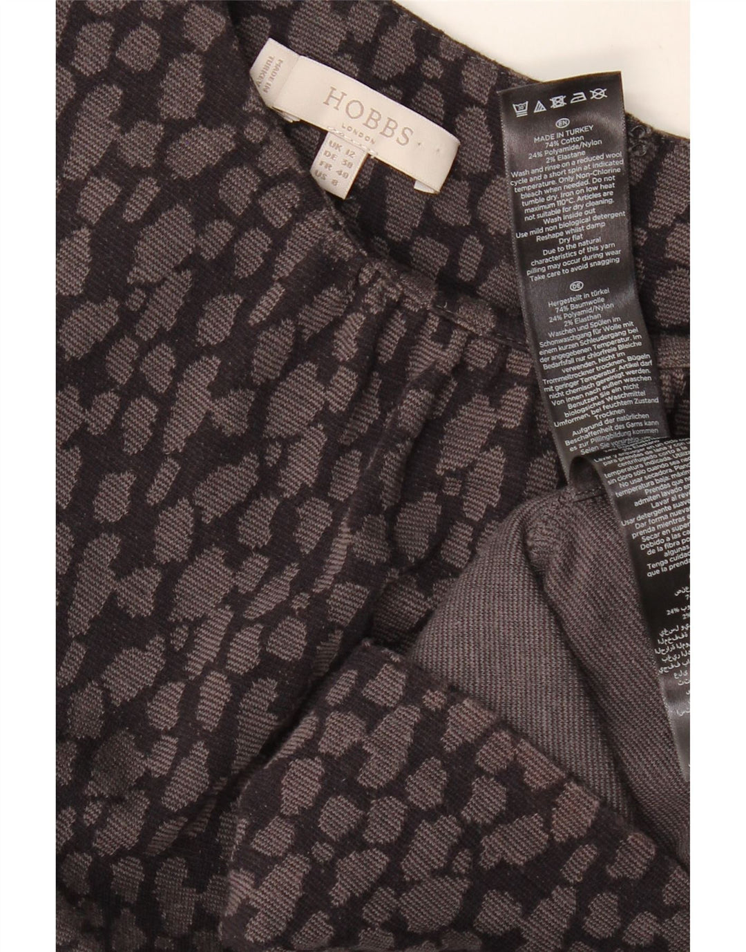 Vestido bodycon feminino HOBBS Reino Unido 12 algodão manchado cinza médio