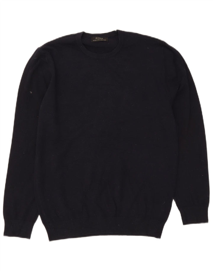 Zara Suéter masculino com gola redonda pequeno azul marinho