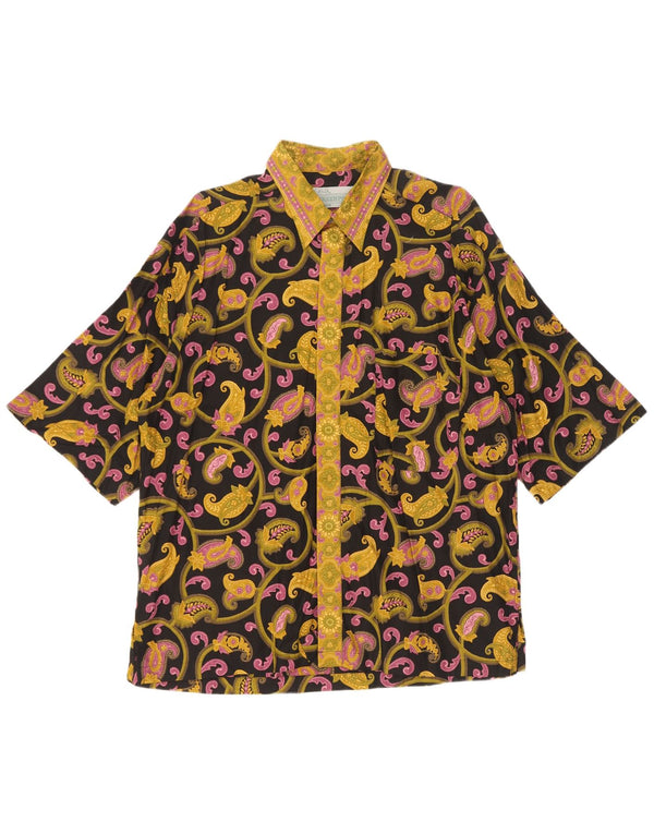 Camisa masculina vintage de manga curta grande algodão paisley multicolorido