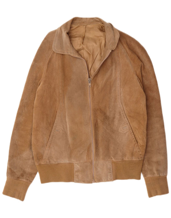 Jaqueta bomber masculina vintage de camurça UK 38 bege médio