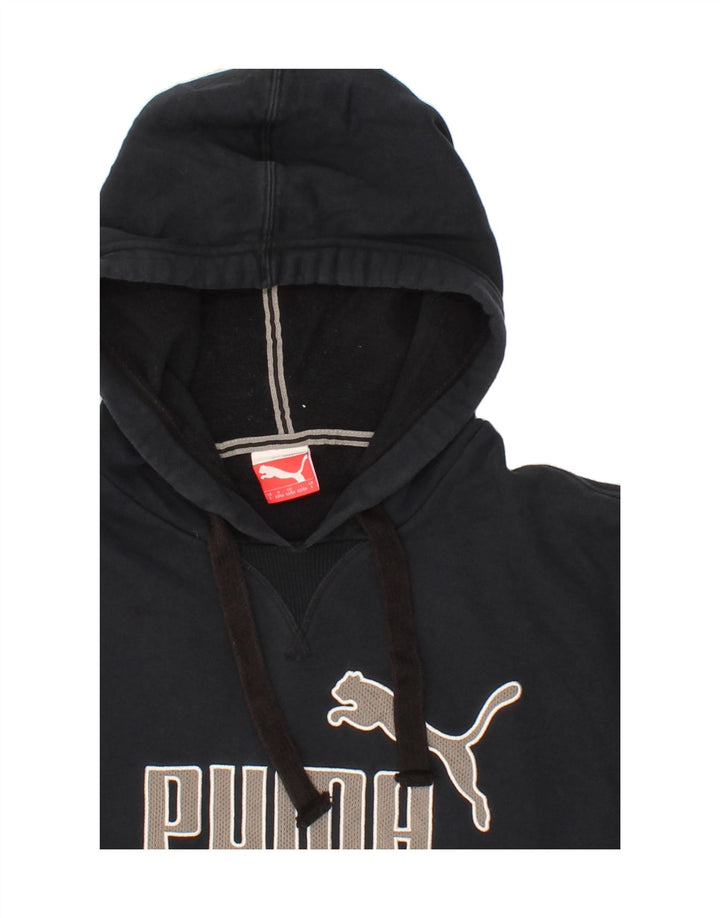 PUMA Mens Graphic Hoodie Jumper Large Navy Blue Cotton Vintage Puma and Second-Hand Puma from Messina Hembry 