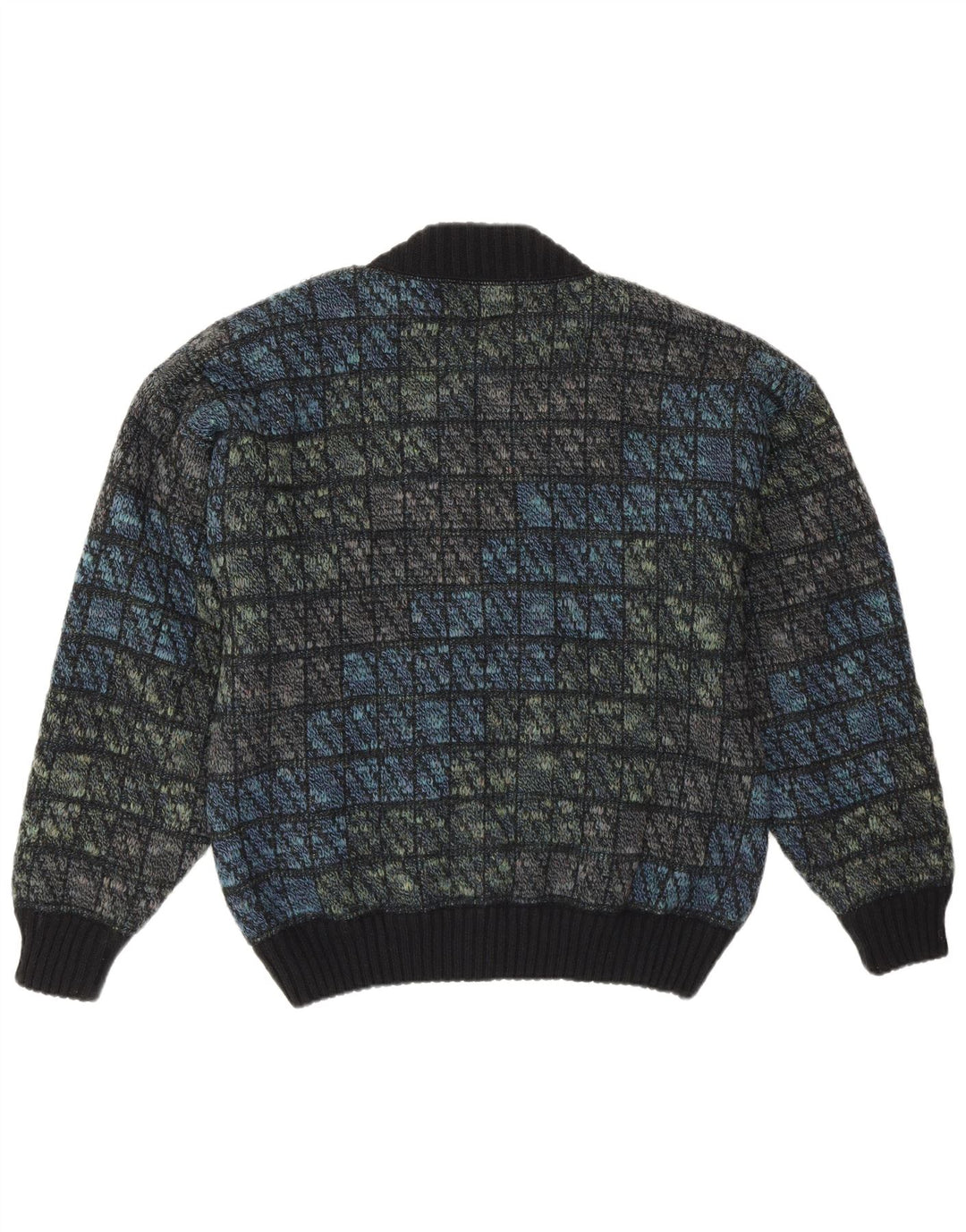 Jaqueta bomber masculina de malha Tobia System EU 46 pequena azul marinho xadrez lã retrô