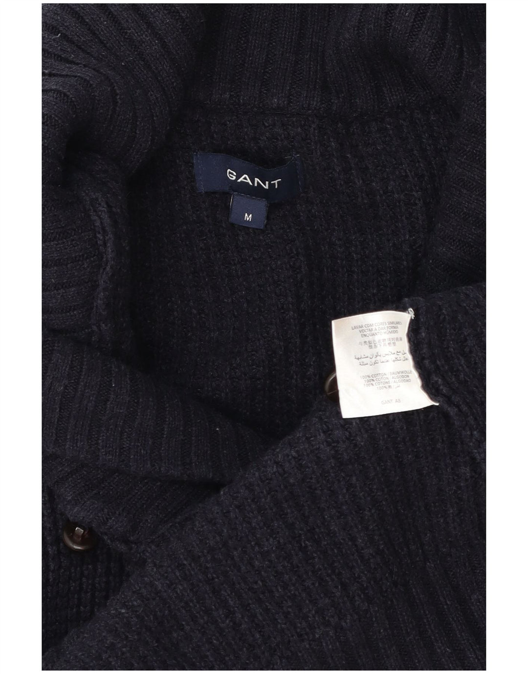 Suéter masculino Gant com gola xale e algodão azul marinho médio