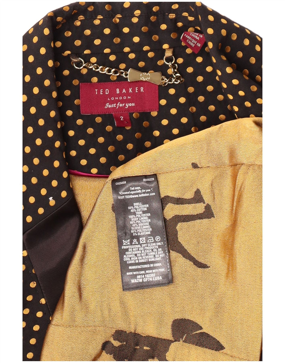 Jaqueta blazer feminina de manga 3/4 TED BAKER tamanho 2 bolinhas pretas pequenas