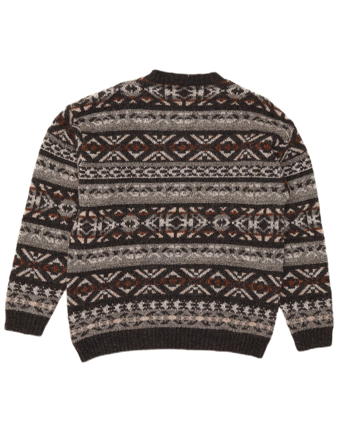 Suéter vintage masculino com gola redonda, médio multicolorido Fair Isle