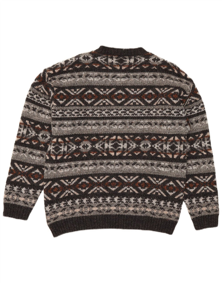 Suéter vintage masculino com gola redonda, médio multicolorido Fair Isle