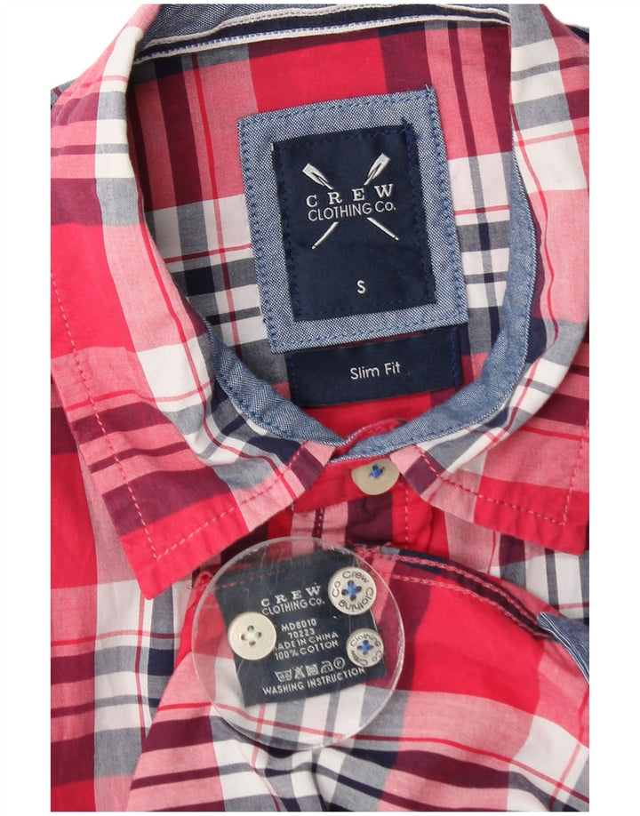 Crew Clothing Mens Camisa Slim Fit Pequeno Algodão Xadrez Vermelho