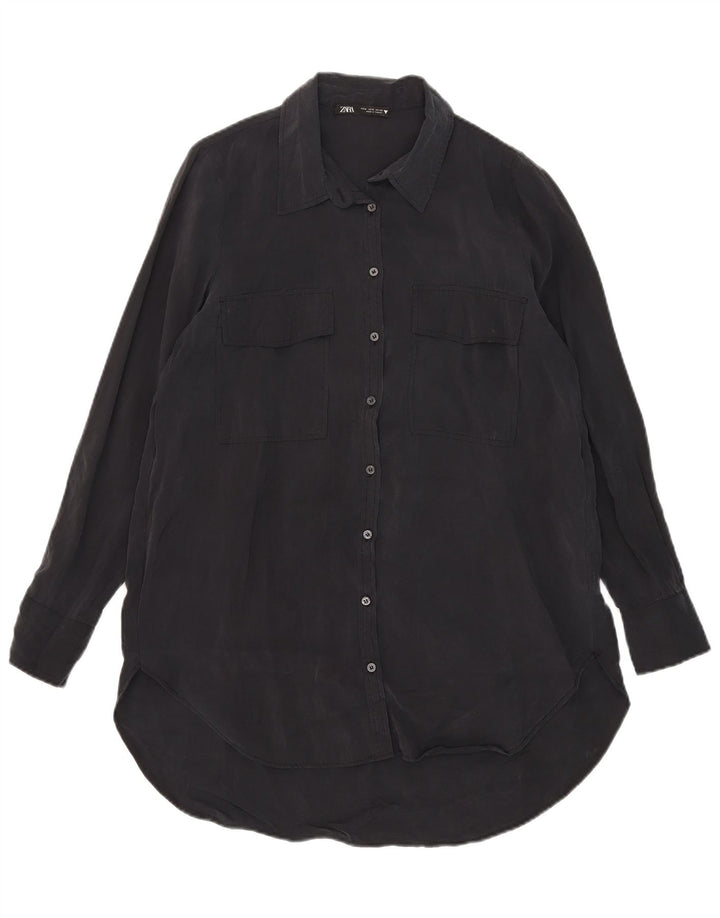 Vestido camisa feminino ZARA Reino Unido 14 médio preto modal