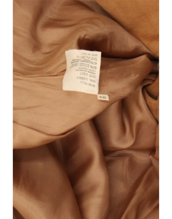 Jaqueta blazer feminina vintage de camurça com 3 botões EU 48 2XL couro bege