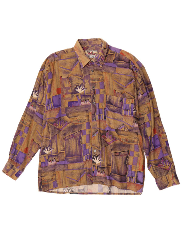 Camisa Masculina Vintage Grande Geométrica Marrom