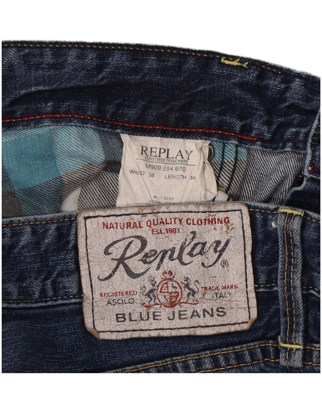 Replay Mens Straight Jeans W38 L28 Azul Algodão