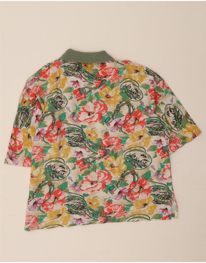 Camisa polo masculina vintage grande floral multicolorida