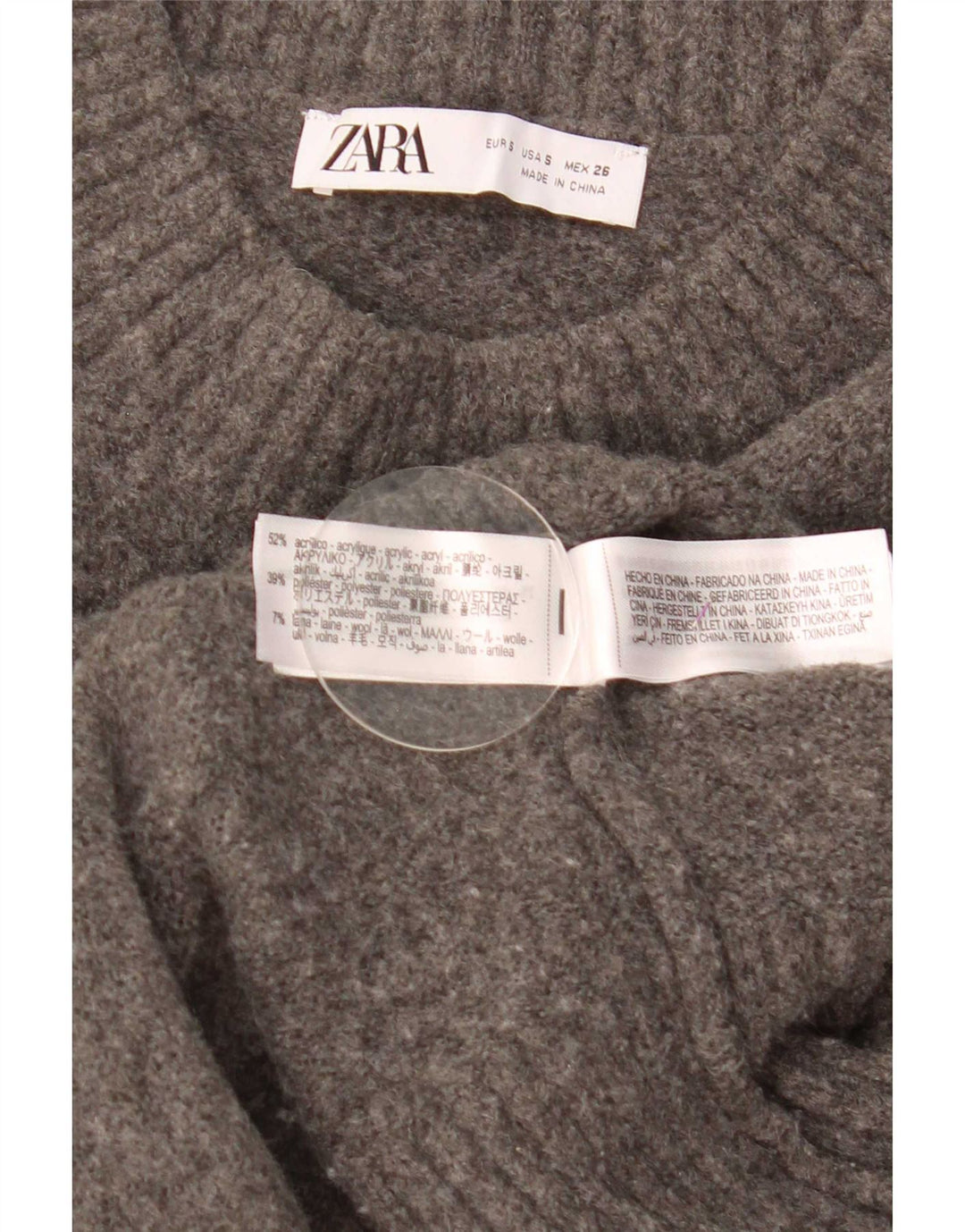 Suéter Zara feminino cropped oversized com gola redonda Reino Unido 10 pequeno cinza