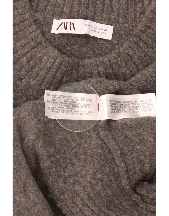 Suéter Zara feminino cropped oversized com gola redonda Reino Unido 10 pequeno cinza
