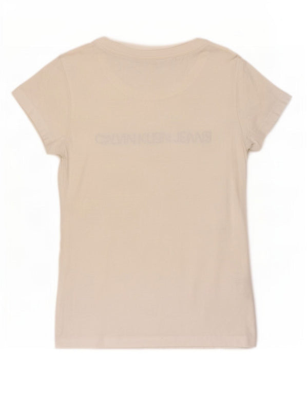 Camiseta feminina Calvin Klein Jeans com estampa gráfica UK 12 médio off white algodão